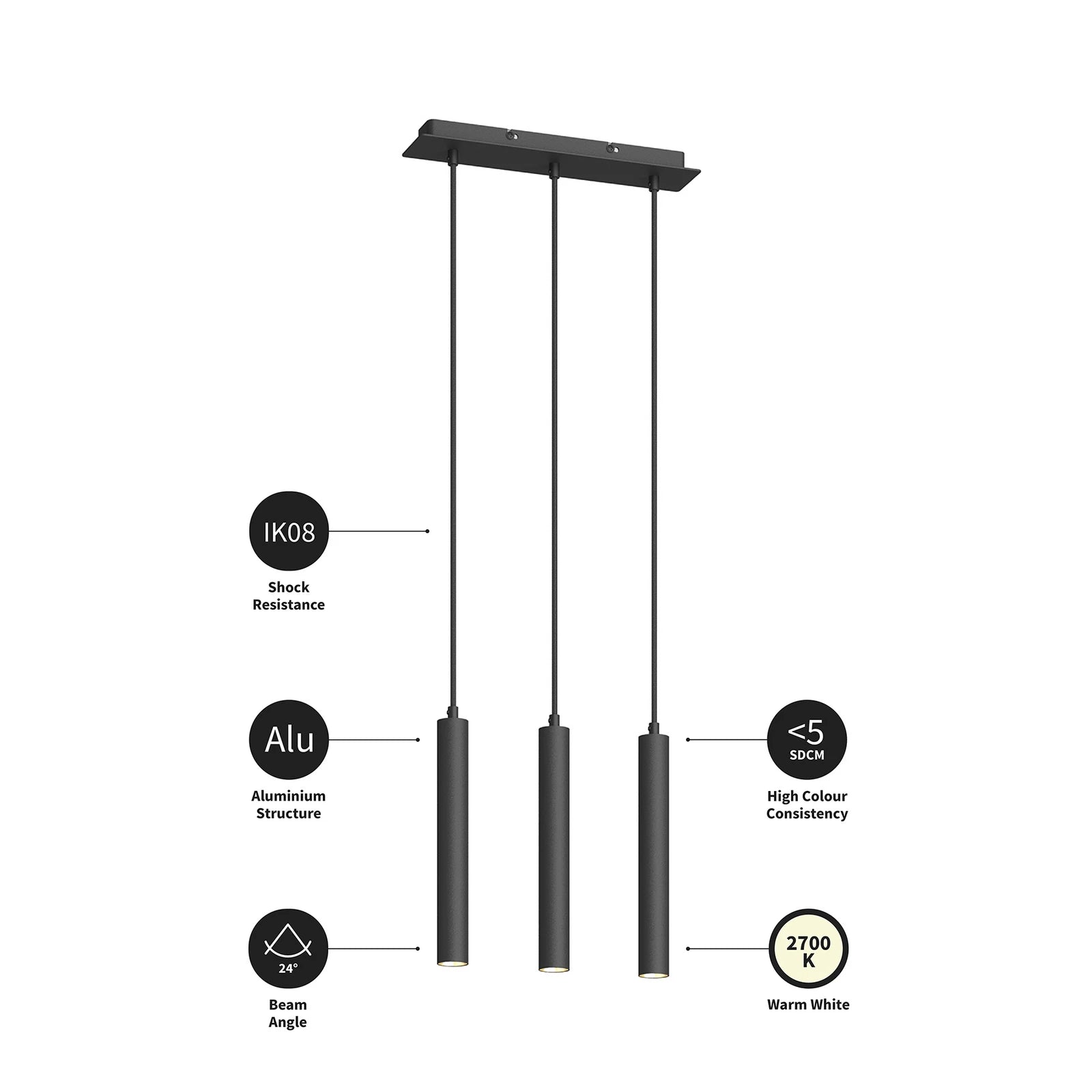 Arcchio Pendelleuchte Hängelampe LED Franka schwarz Aluminium lang - 4251096568653