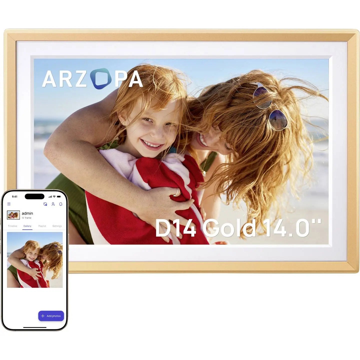 B-Ware Arzopa Digitaler Bilderrahmen Fotorahmen Wi Fi Fhd Touchscreen Gelbgold 14 Zoll - 4064161499055