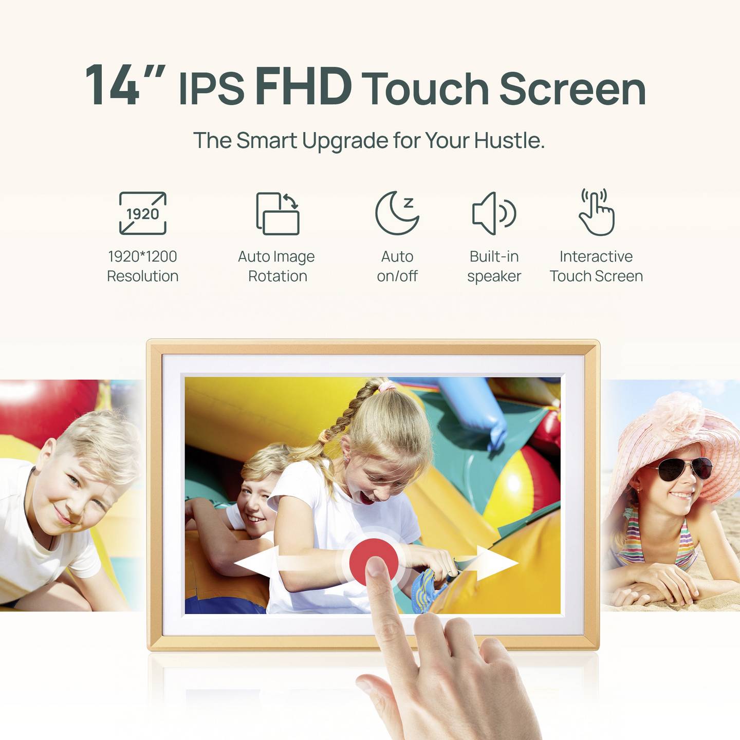 Arzopa Digitaler Bilderrahmen Fotorahmen WiFi FHD Touchscreen Gelbgold 14 Zoll - 4064161499055