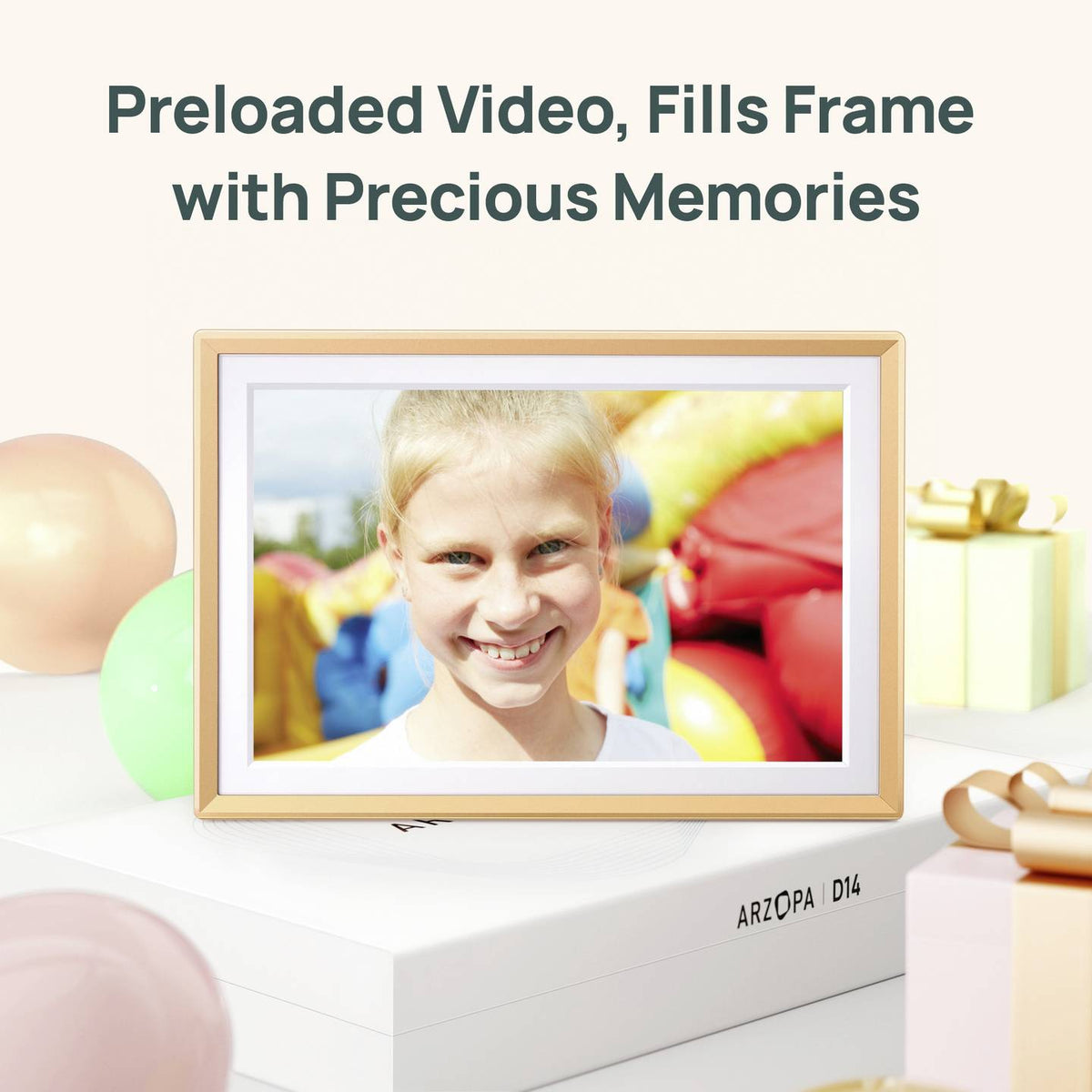 Arzopa Digitaler Bilderrahmen Fotorahmen WiFi FHD Touchscreen Gelbgold 14 Zoll - 4064161499055