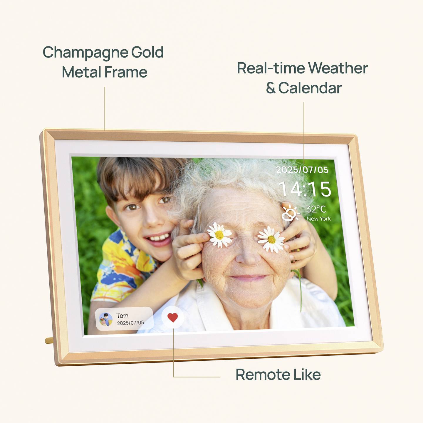 Arzopa Digitaler Bilderrahmen Fotorahmen WiFi FHD Touchscreen Gelbgold 14 Zoll - 4064161499055
