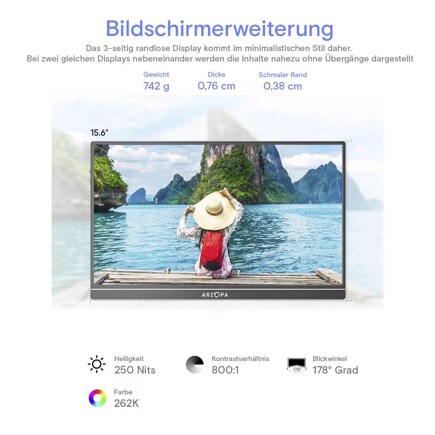 B-Ware Arzopa S1 Monitor Bildschirm Lcd Monitor 15.6 Zoll 1920 X 1080 Pixel Usb C Hdmi