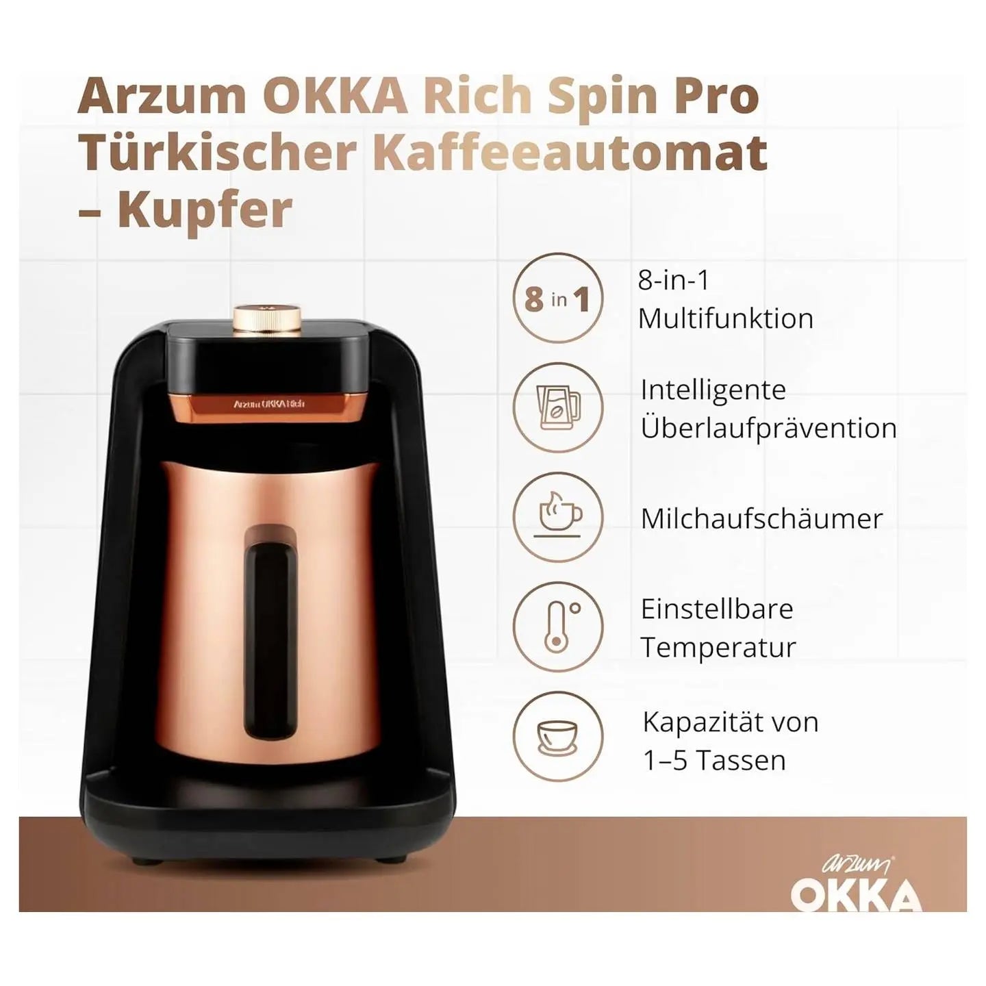 B-Ware Arzum Kaffeemaschine Mokkakocher Espressokanne Milchaufschäumer Bronze 5 Tas603 - 8693184916643
