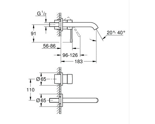 GROHE Essence 2-Loch-WT-Wandbatt Waschtischarmatur 183mm hard graphite gebürstet - 4005176426193