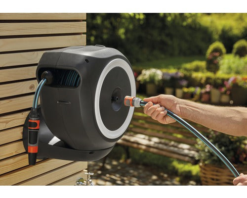 Gardena Wandschlauchbox RollUp M 20m Schlauch 180° schwenkbar RollControl grau - 4078500051989