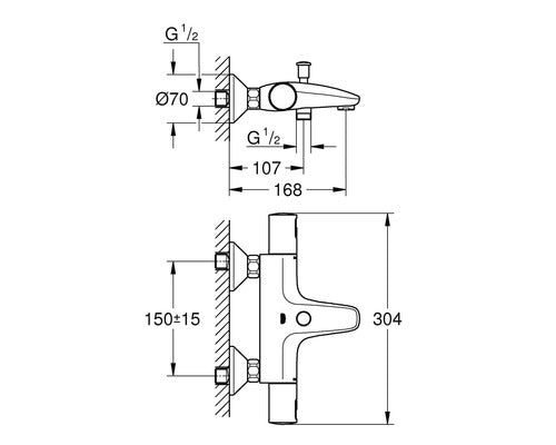 Grohe Badewannenarmatur Precision Start mit Thermostat chrom 90mm hoch - 4005176323553