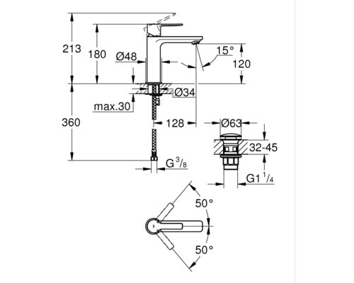 GROHE Waschtischarmatur LINEARE Einhebelmischer chrom Badheizung Push-Open - 4005176409110