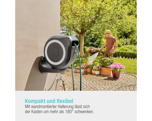 Gardena Wandschlauchbox RollUp M 20m Schlauch 180° schwenkbar RollControl grau - 4078500051989