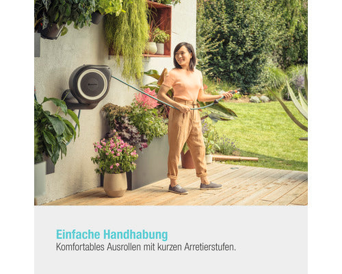 Gardena Wandschlauchbox RollUp M 20m Schlauch 180° schwenkbar RollControl grau - 4078500051989