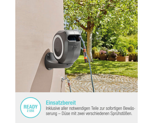Gardena Wandschlauchbox RollUp M 20m Schlauch 180° schwenkbar RollControl grau - 4078500051989