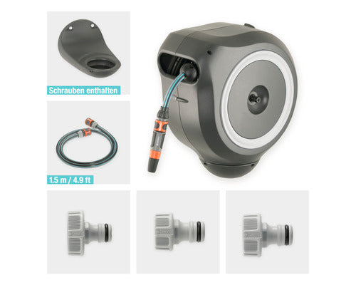 Gardena Wandschlauchbox RollUp M 20m Schlauch 180° schwenkbar RollControl grau - 4078500051989
