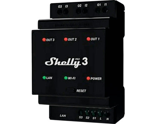 Shelly Pro 3 Relais 48A 3 Phasen WLAN LAN Bluetooth Schwarz IP20 Innenbereich - 3800235268094