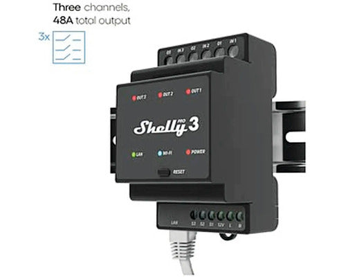 Shelly Pro 3 Relais 48A 3 Phasen WLAN LAN Bluetooth Schwarz IP20 Innenbereich - 3800235268094