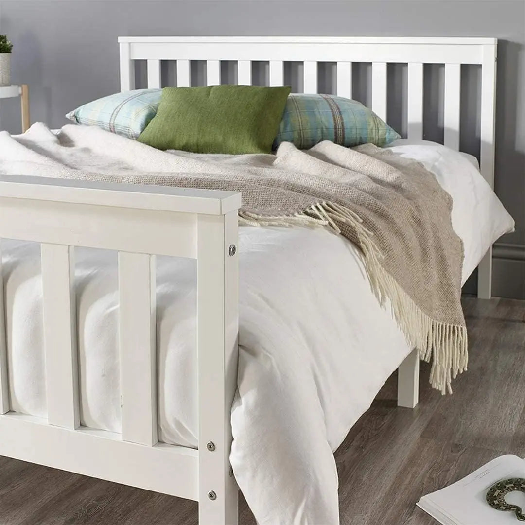 B-Ware Aspire Beds Holzbett Bettgestell Weiß Mit Lattenrost 200x140 Cm Ohne Matratze