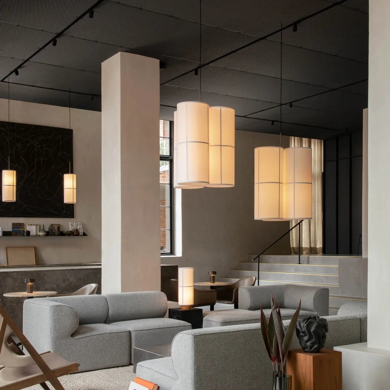 B-Ware Audo Copenhagen Pendelleuchte Hängelampe Hashira Cluster Creme Leinen ø 32 Cm - 5709262063604