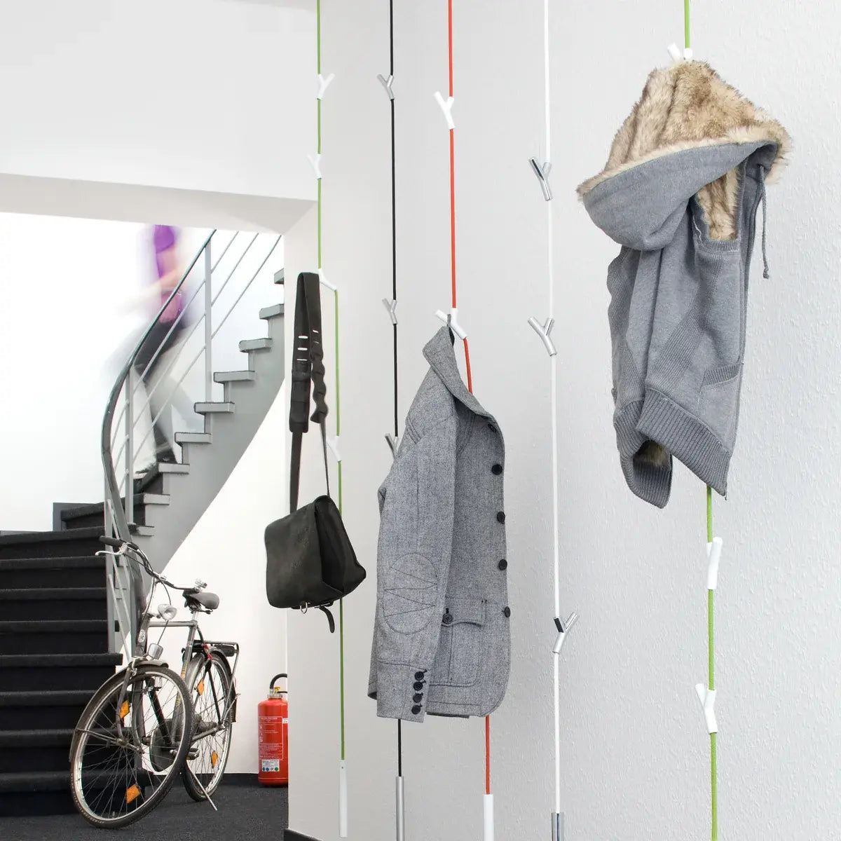 B-Ware Authentics Garderobe Wandgarderobe Flurgarderobe Grau Seil Haken Polyamid