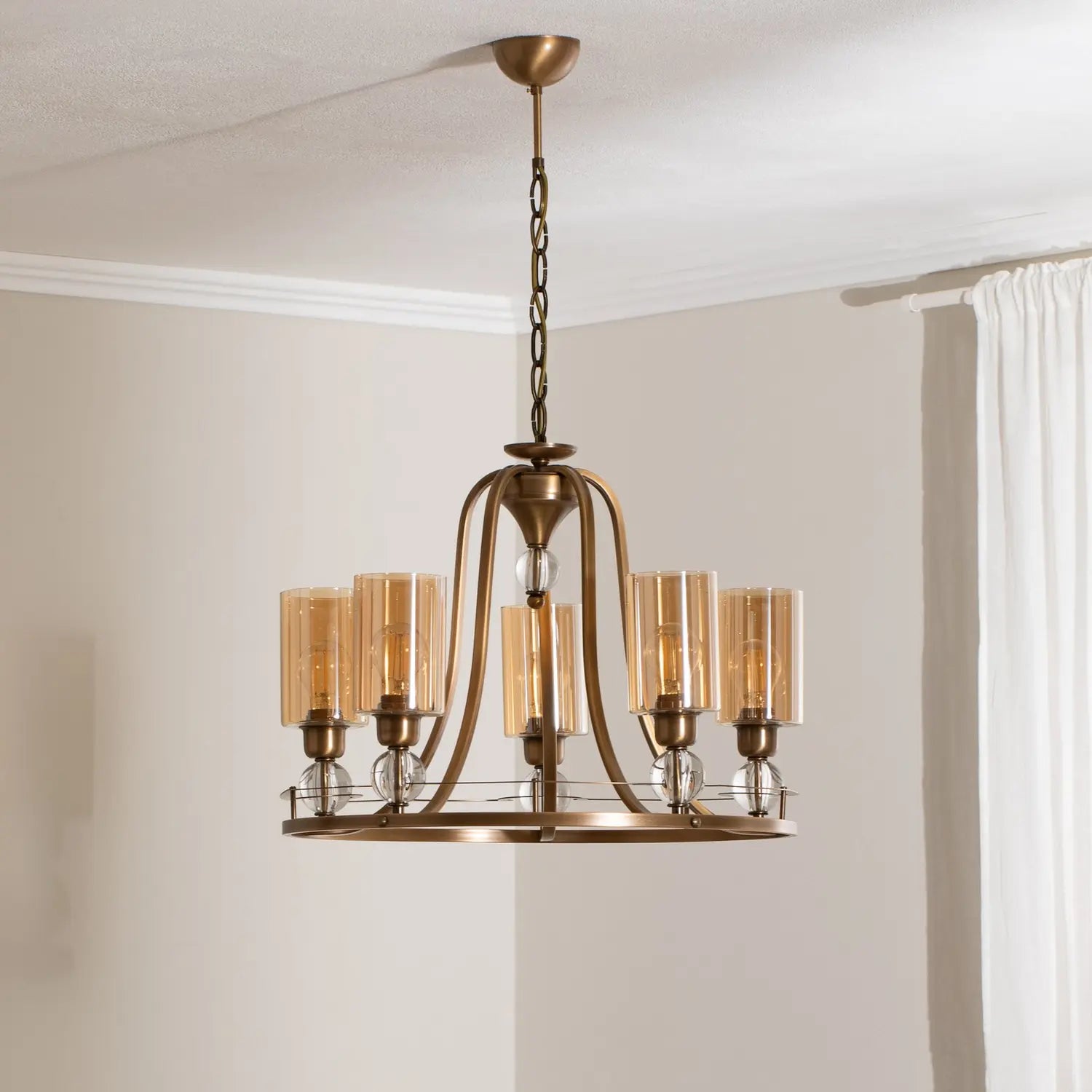 B-Ware Avonni Kronleuchter Jadina Gold Patiniert Metall Glas 5 Brennstellen - 8698957120494