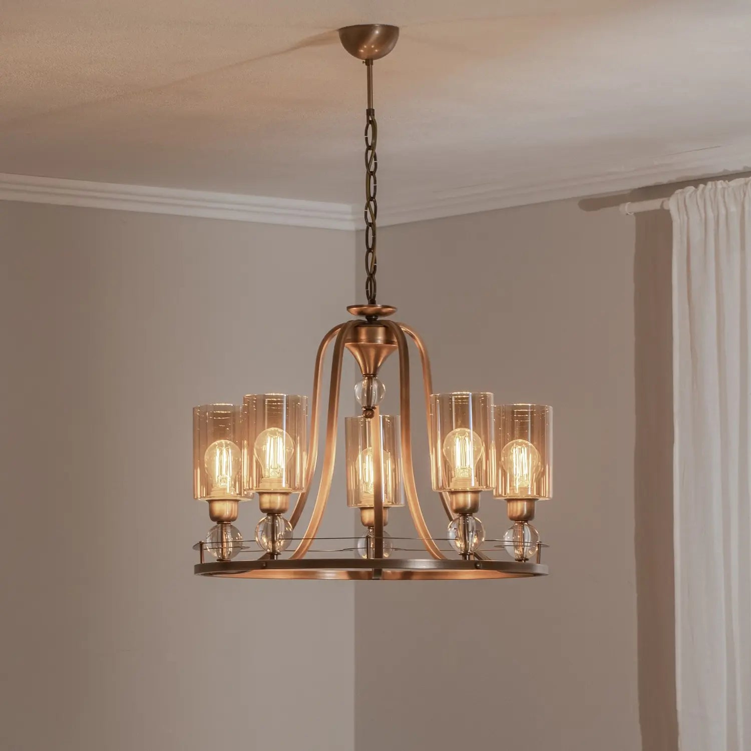 B-Ware Avonni Kronleuchter Jadina Gold Patiniert Metall Glas 5 Brennstellen - 8698957120494