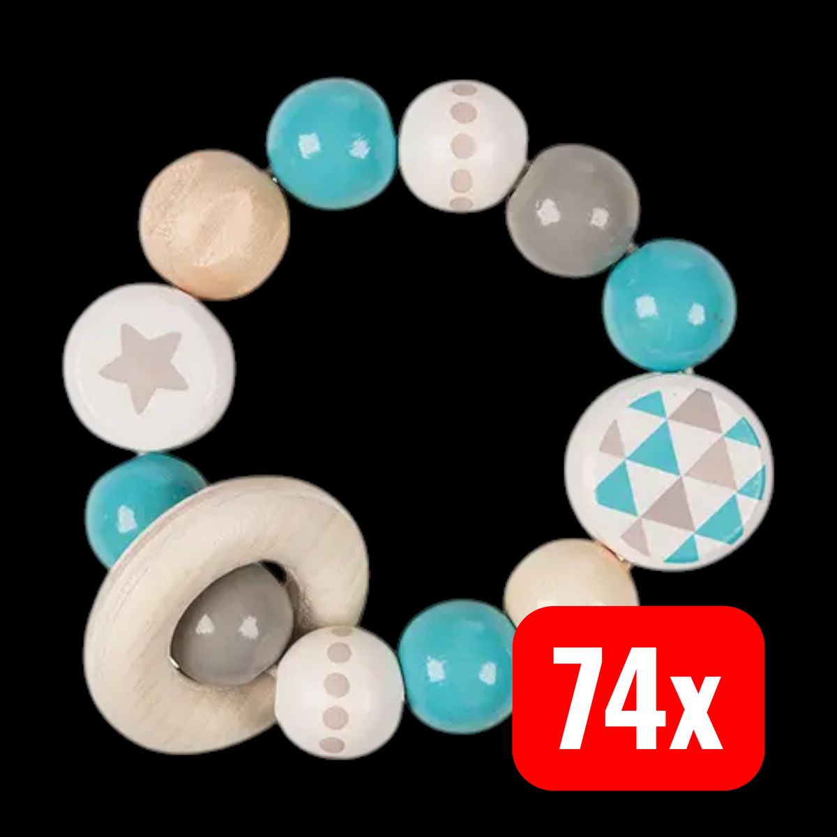 Goki Greifling Babyspielzeug Elastik Stern türkis Holz Greifspielzeug 74 STÜCK - 4011534056261