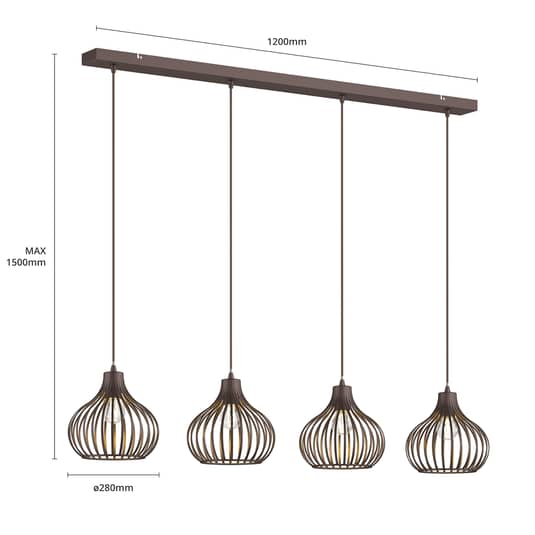 Lindby Hängelampe Pendelleuchte Frances Lampe kaffeebraun 4-flammig Metall E27 - 4251096551716