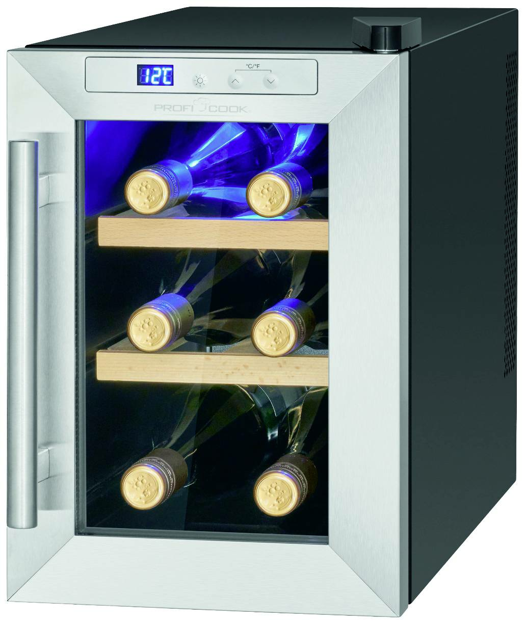 B-Ware Profi Cook Glaskühlschrank Weinkühlschrank Kühlschrank 17 Liter Inox Schwarz