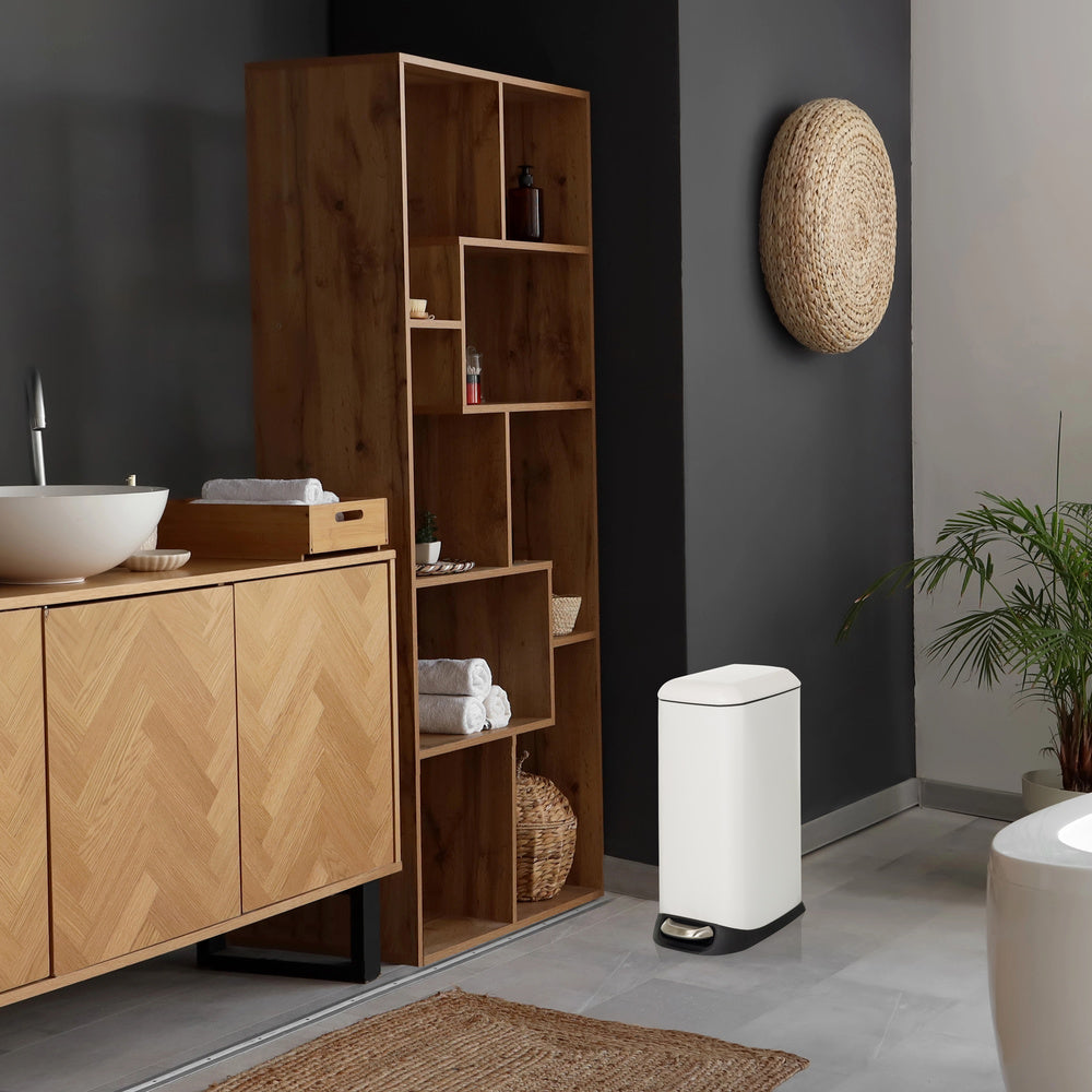 hjh OFFICE CLEAN SLIM Abfallsammler Mülleimer 20L Stahl weiß Treteimer Mülltonne - 4064323045717
