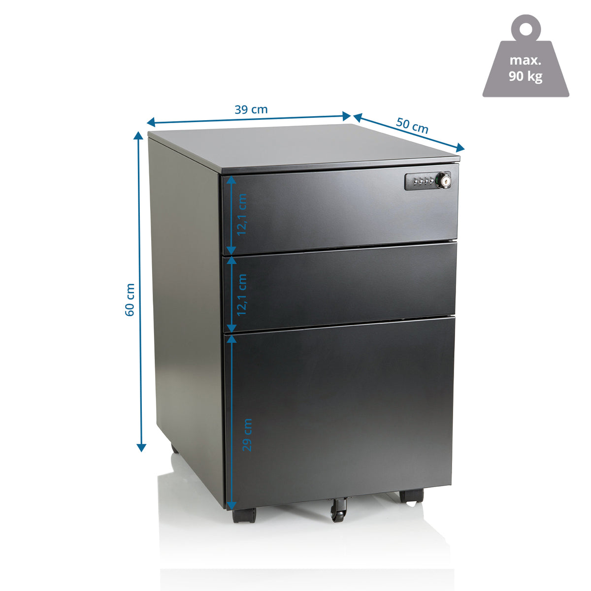 hjh OFFICE Rollcontainer COLOR OS I Schrank Metall schwarz Zahlenschloss Büro - 4064323014881