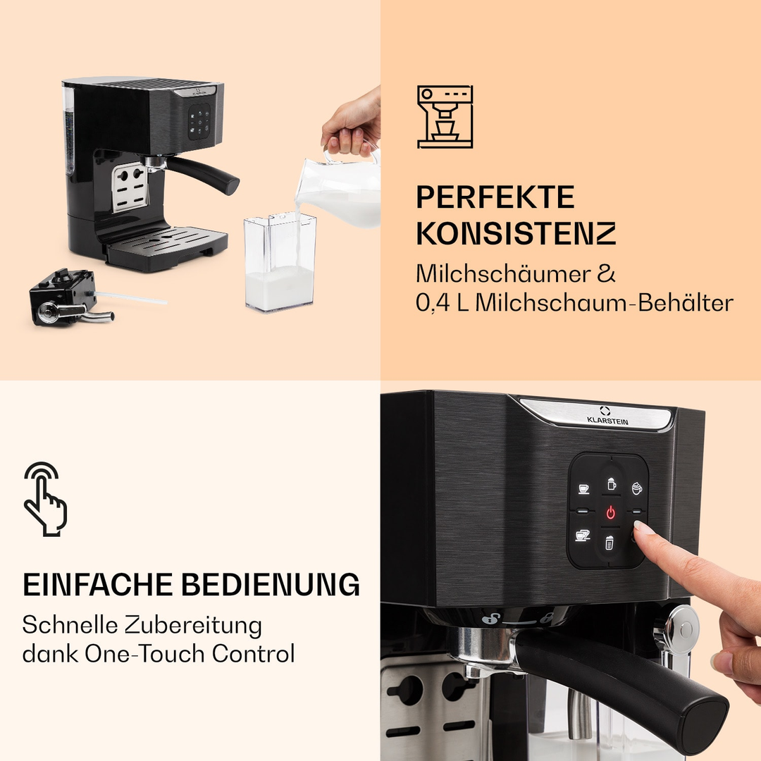 Klarstein BellaVita Coffee Machine 1450W black Kaffeemaschine Espressomaschine