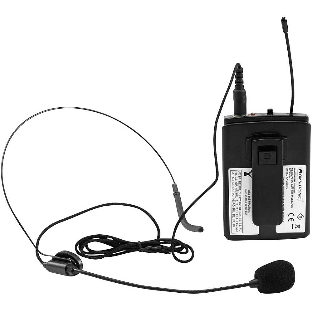 Ensemble microphone sans fil Omnitronic pour casque audio et micro-casque. Microphone sans fil pour la parole.