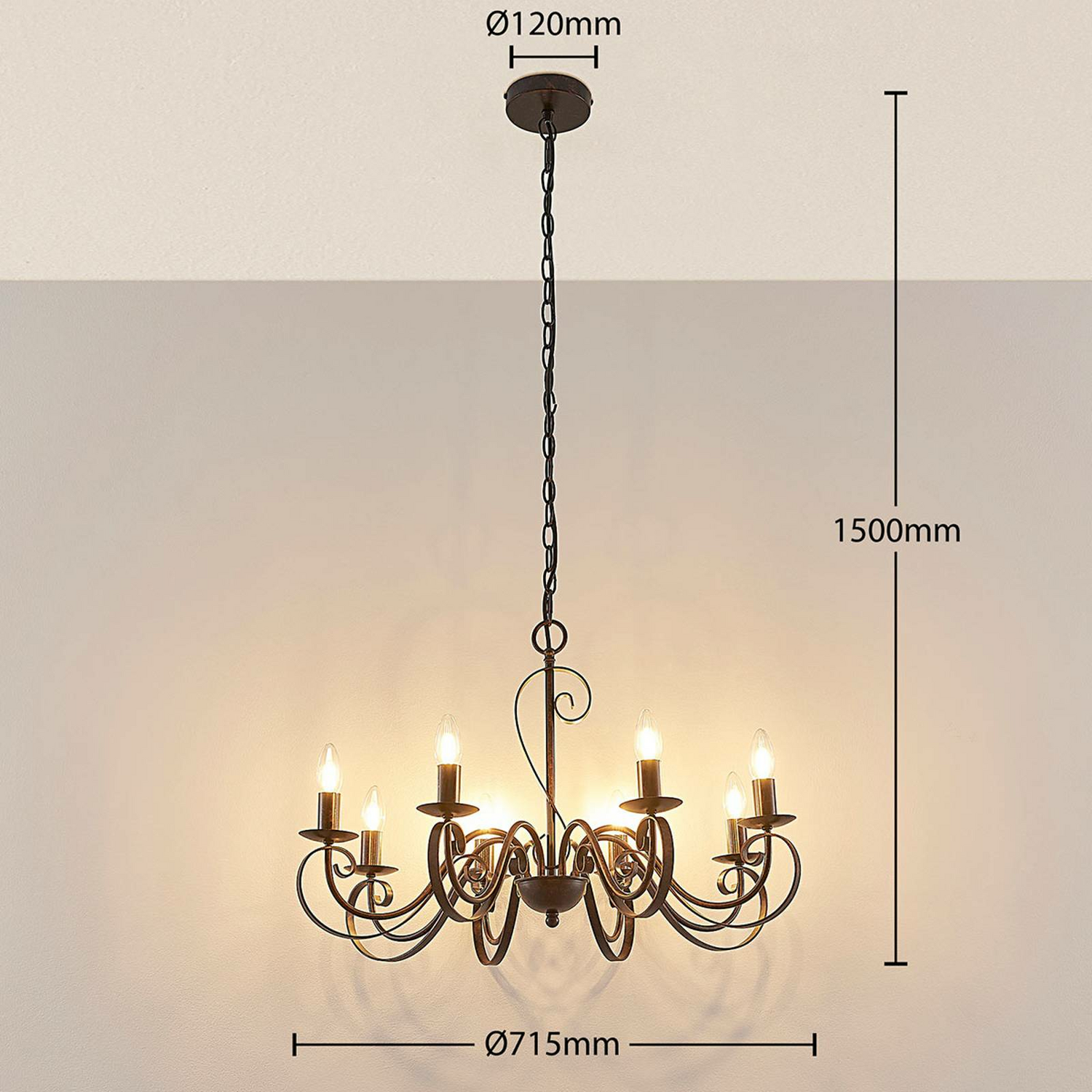 B-Ware Lucande Caleb Kronleuchter Landhausstil Pendelleuchte Hängeleuchte Lampe 8 Flg.