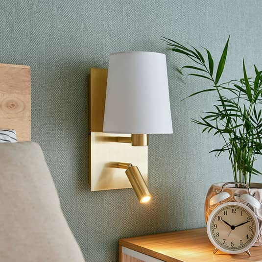 B-Ware Lindby Wandleuchte Wandlampe Led Leselicht Weiß Messing Beleuchtung Stoff Metall