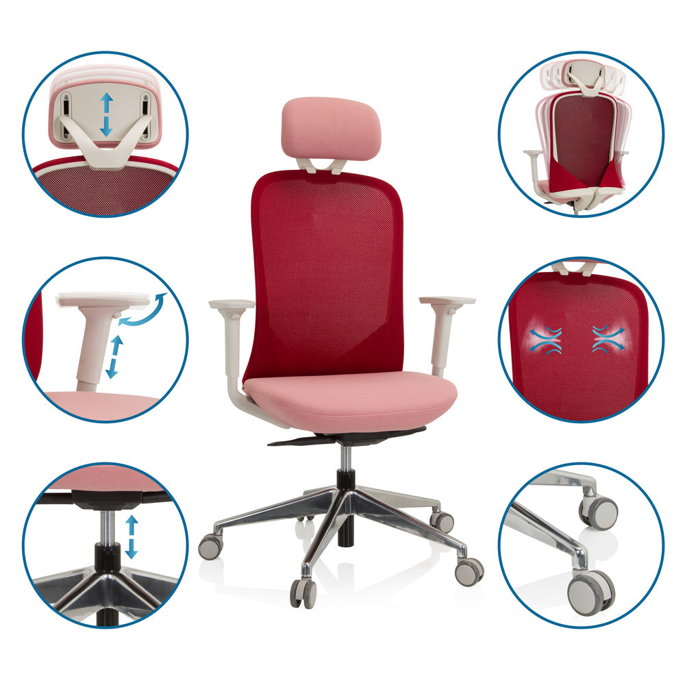 hjh OFFICE Bürostuhl Drehstuhl AVEZA PRO Netzstoff Stoff rosa höhenverstellbar - 4064323017165