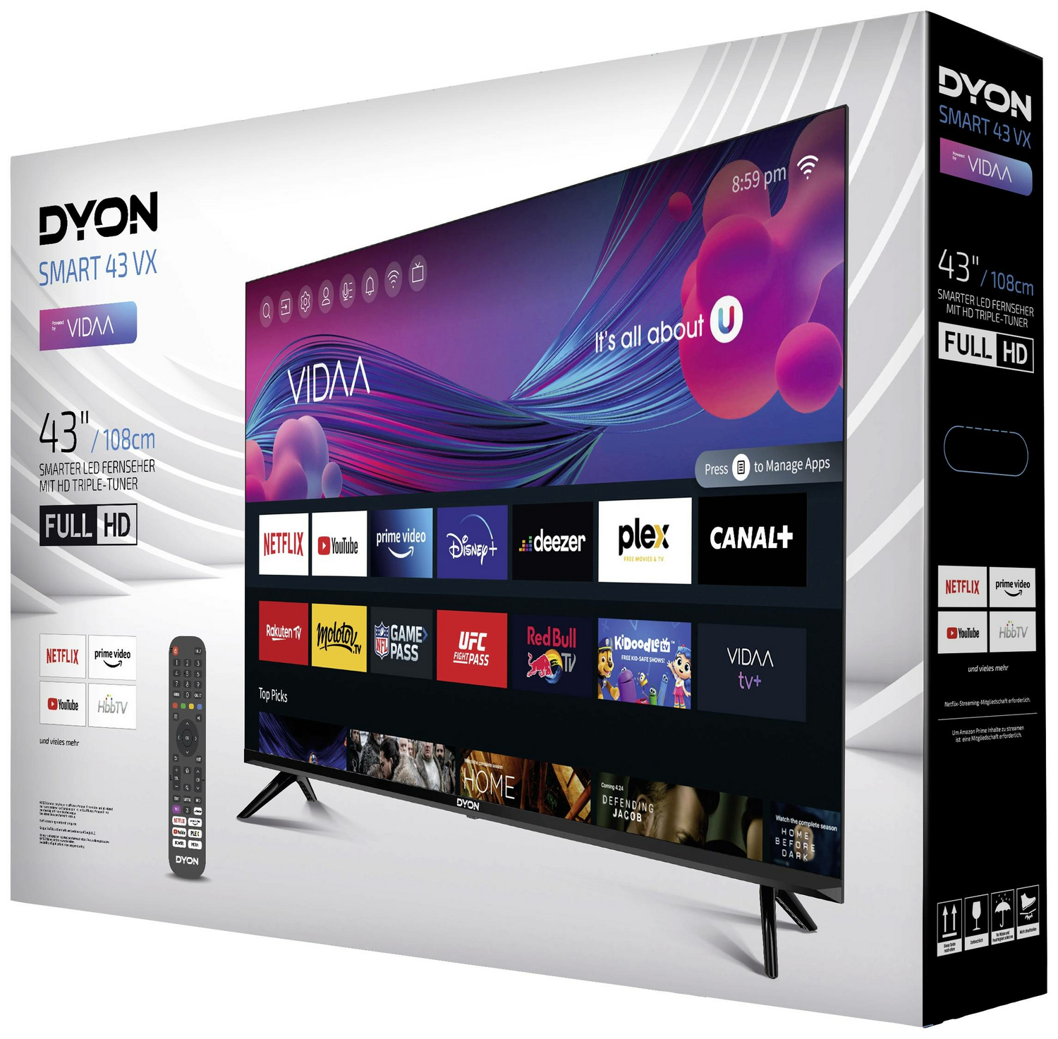 B-Ware Dyon Smart Led Tv Fernseher Fernsehen Led 43 Zoll Full Hd Smart Tv Wlan Schw460
