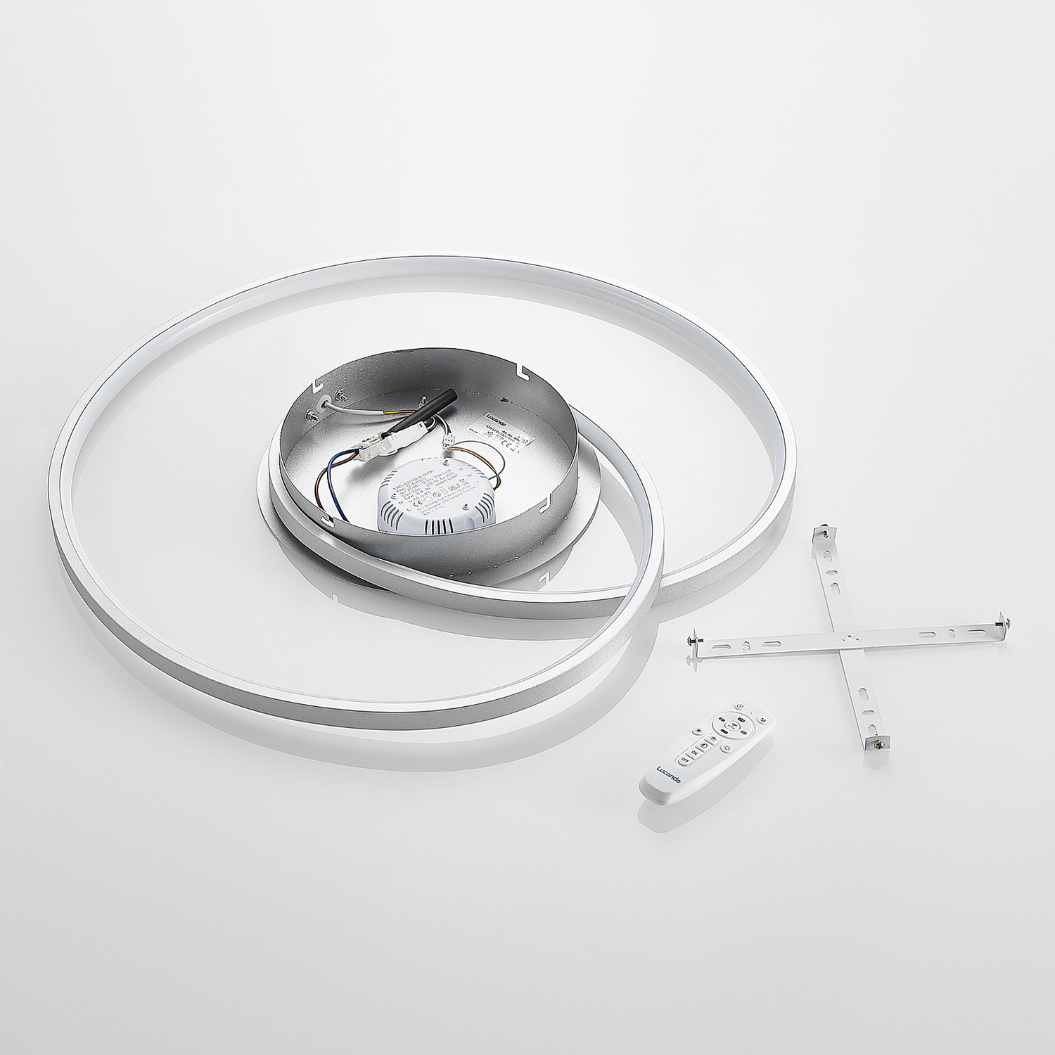 Plafonnier LED Lucande Enesa de qualité B, lampe de salon, suspension, argenté 202