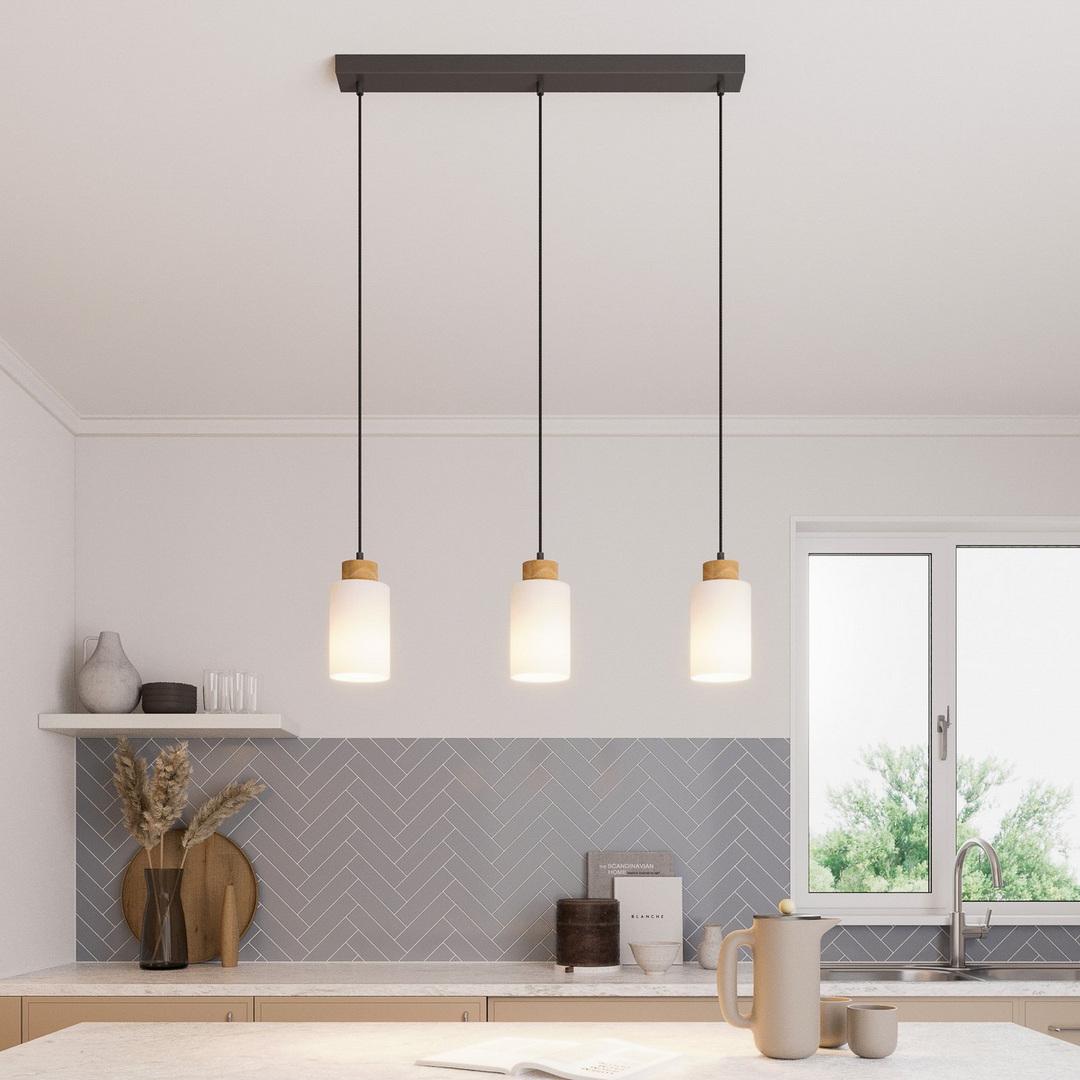 Envostar Talia Pendelleuchte Pendelleuchte Lampe 3 Fl E27 Linea Eiche Weiß Sc497 B-Ware