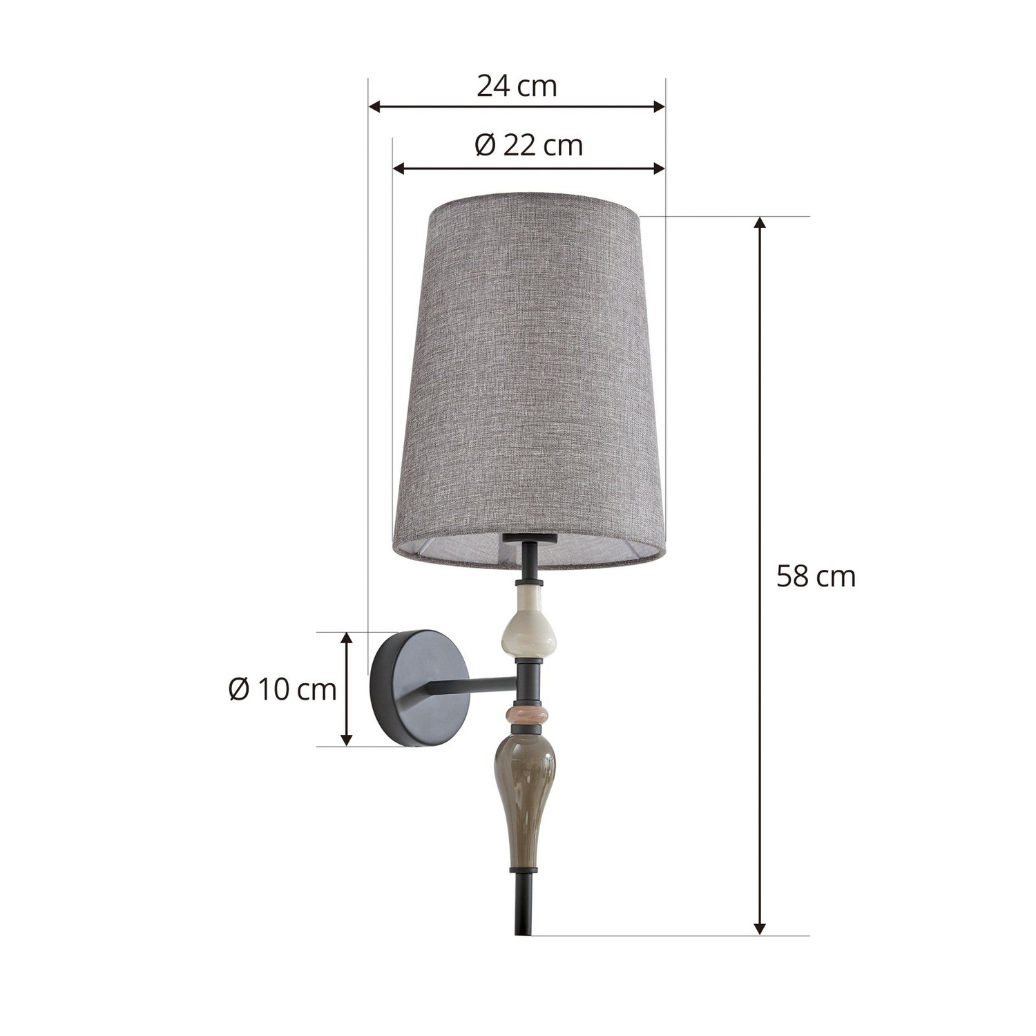 Lindby Wandleuchte Haldorin, Grau/Schwarz Textil 58 Cm Wandlampe Lampe Leuchte B-Ware - 4251911778618
