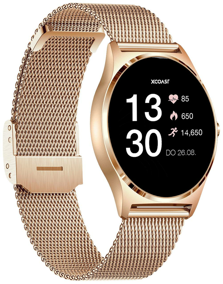 XCOAST JOLI XC Pro Smartwatch Armbanduhr Uhr Gliederarmband 45 mm rosa Roségold