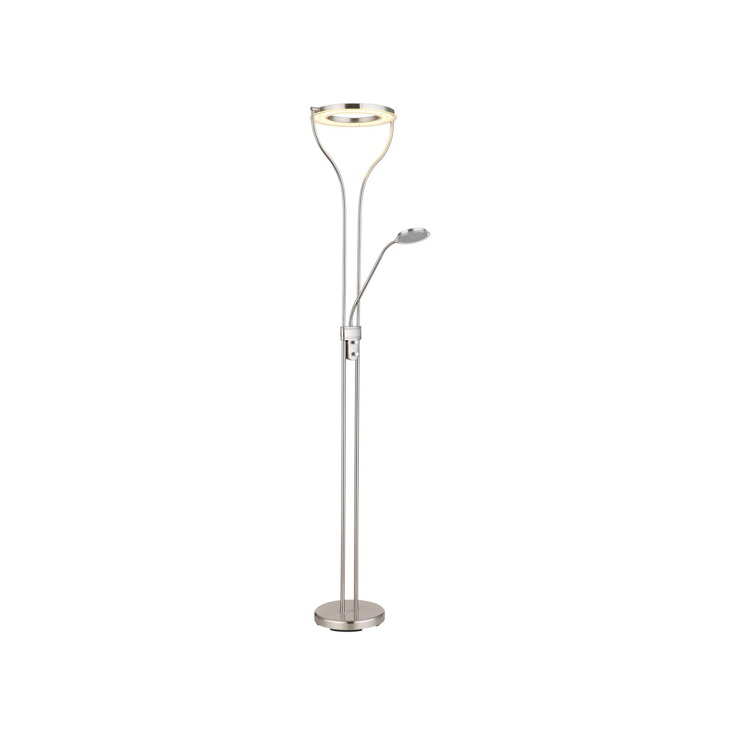 Lampadaire LED Globo Ebro, lampe sur pied, hauteur 194 cm, couleur nickel, 2 F670, produit de seconde main 