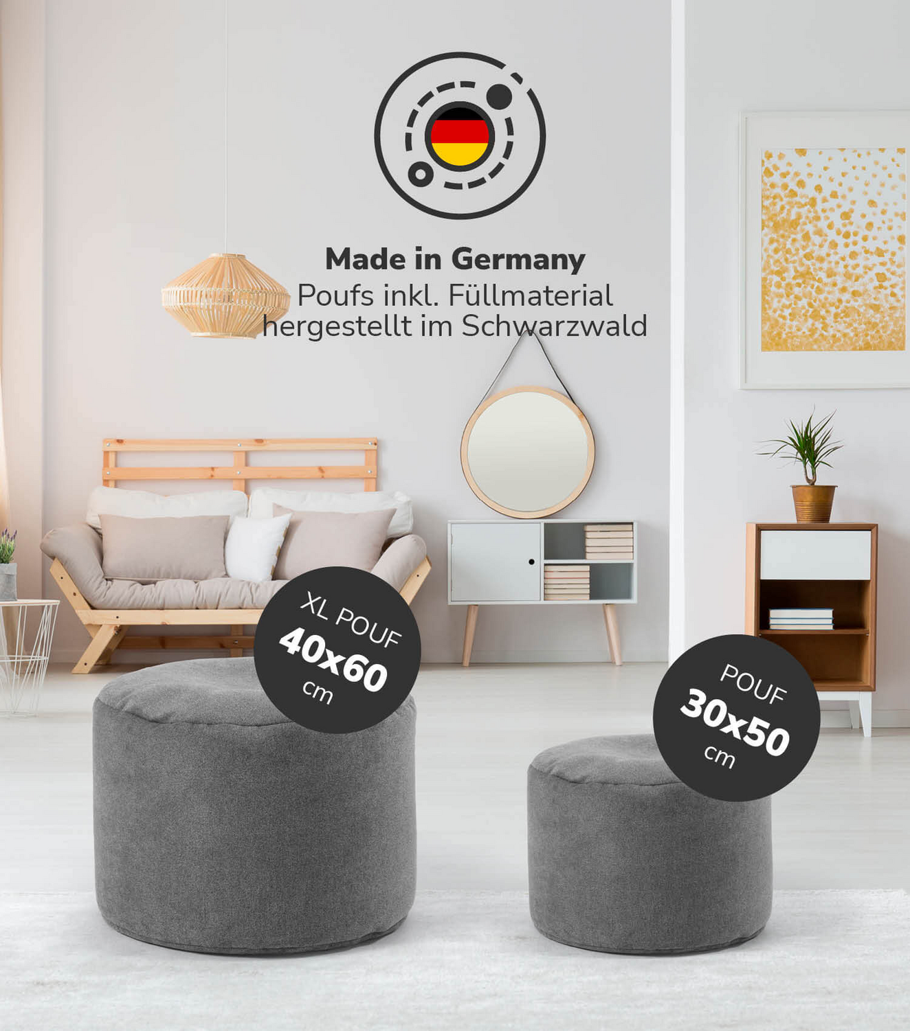 Mokebo Pouf, Hocker O. Bodenkissen 60x40cm 'Der Ruhepouf' Sitzhocker Rund & Fußh B-Ware - 4260669187528