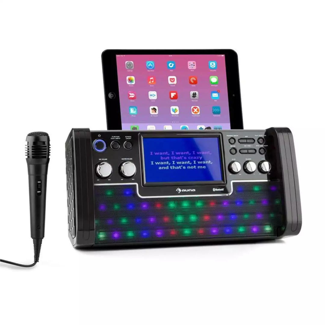 Disco Fever Karaokeanlage Bluetooth Led 7" Tft Screen Cd Usb Schwarz Kompakt  B-Ware