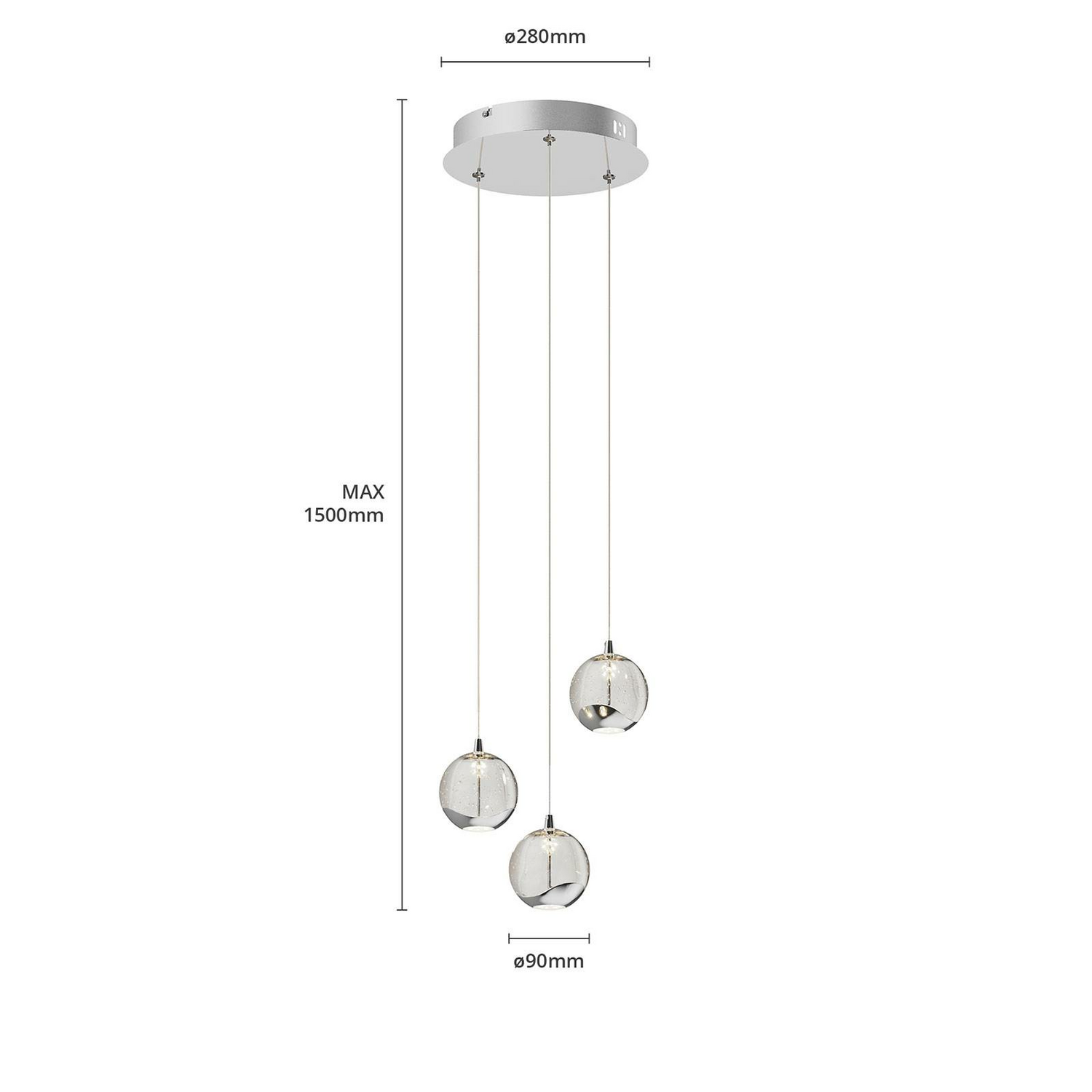 B-Ware Lucande Pendelleuchte Hängelampe Led Hayley Glas Chrom Dreiflammig Esszimmer