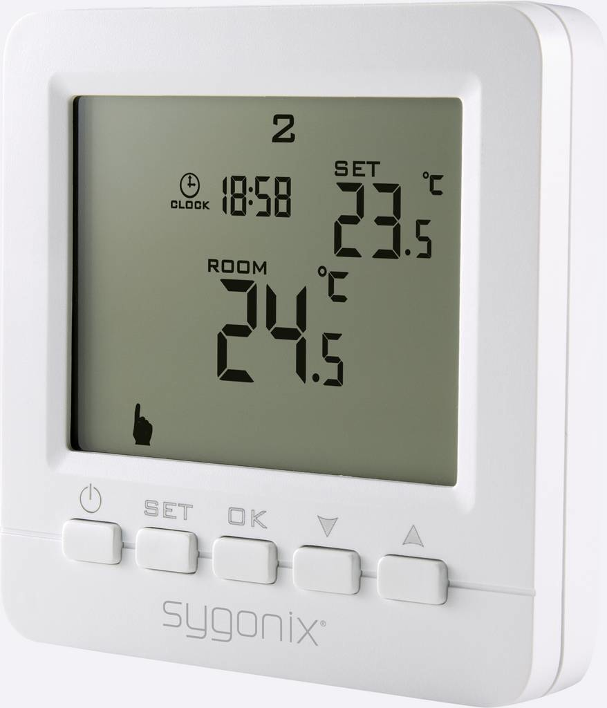 Thermostat d'ambiance Sygonix encastré (produit de seconde main), programmation hebdomadaire, accessoires inclus.