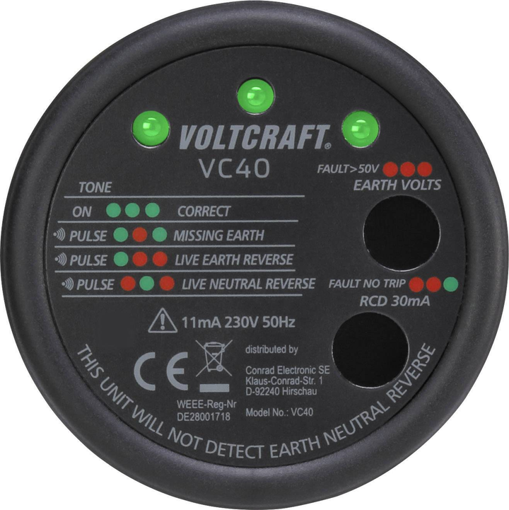 Voltcraft Vc40 Steckdosentester überprüfung Steckdose Fi/Rcd Test B-Ware