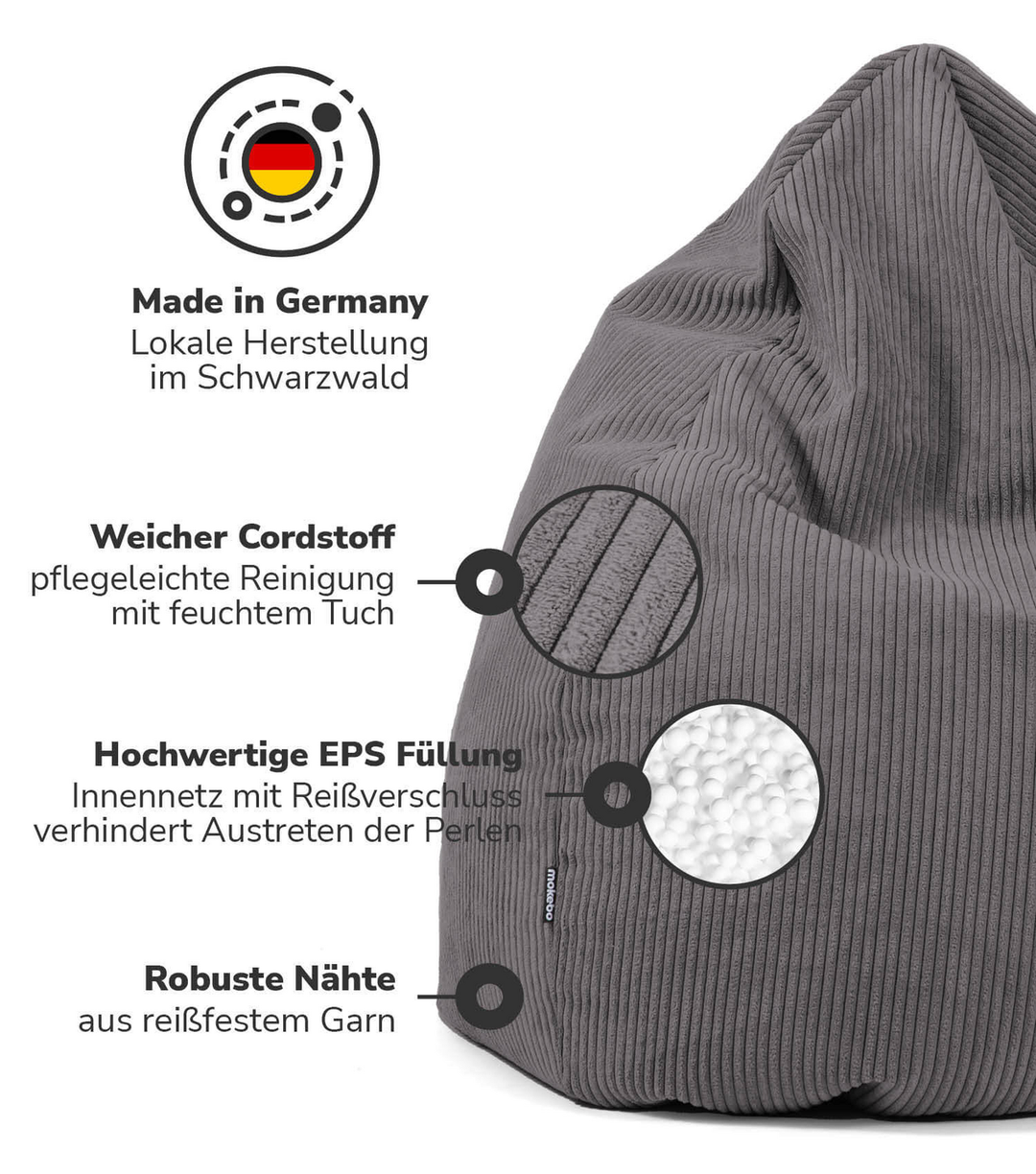 Mokebo Sitzsack Cord Xxl Für Kinder & Erwachsene In Anthrazit 'Der Tagträumer',  B-Ware - 4260669189591