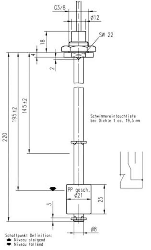 Elobau 221 B1310 Schwimmerschalter 48 V/Ac 48 V/Dc 0.5 A 1 Wechsler Ip67 B-Ware