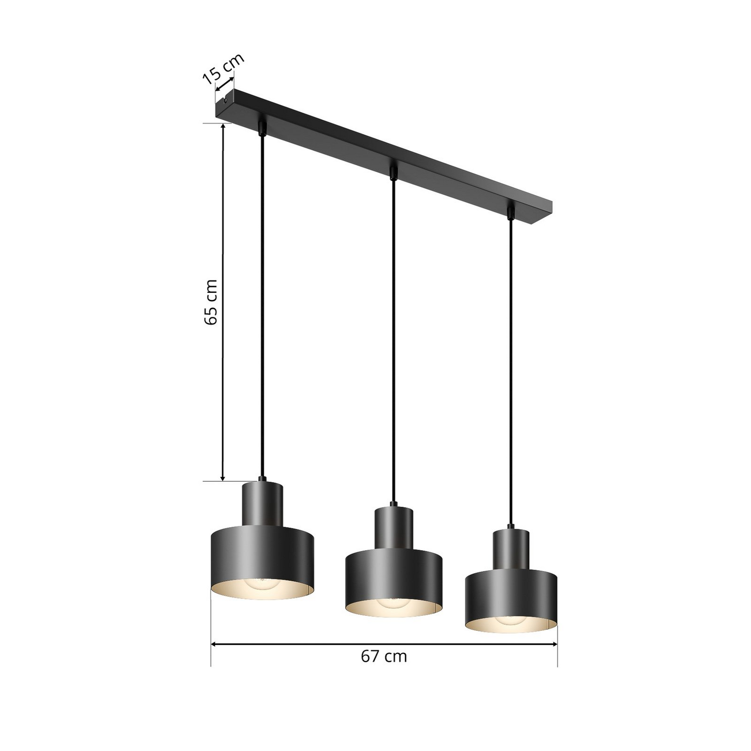 Suspension Euluna, plafonnier Rif, lampe linéaire à trois lumières E27 noire