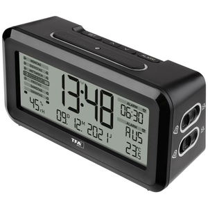 B-Ware Tfa Dostmann 60.2562.01 Funk Wecker Uhr Reisewecker Schwarz Silber Alarmzeiten 2