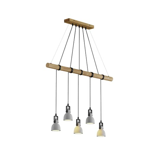 Suspension LED Lindby Mitis, plafonnier, 1 ampoule GU10, béton/bois 