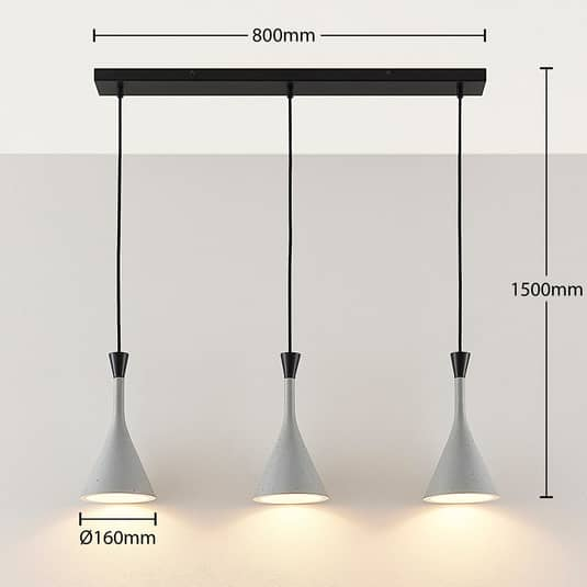 Suspension Lindby Flynn pour salle à manger, grise, 3 lumières, 999 (qualité B) 