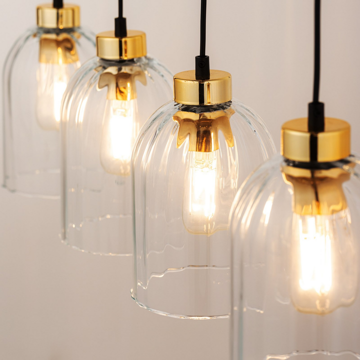 Glas-Hängeleuchte Satipo vierflammig transparent Deckenlampe Deckenleuchte Lampe